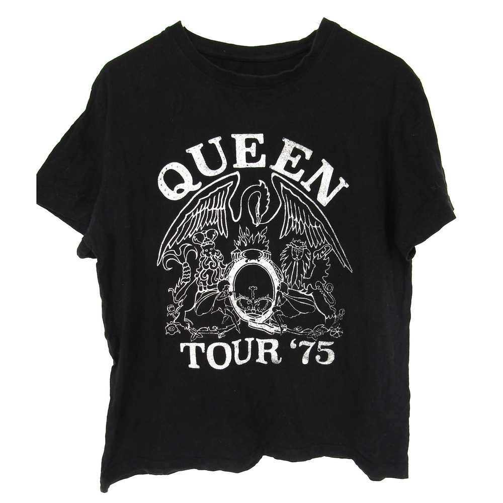 Queen Tour 75 Graphic T-Shirt Mens Medium Black Short Sleeve Rock Band Merch